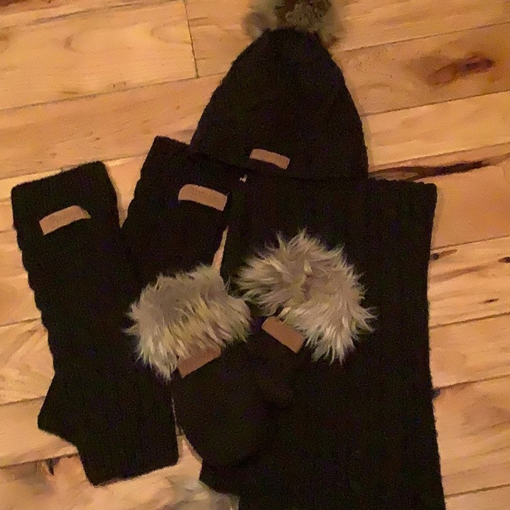 Picture Black Knit Hat and Scarf Set warm legs and gloves black